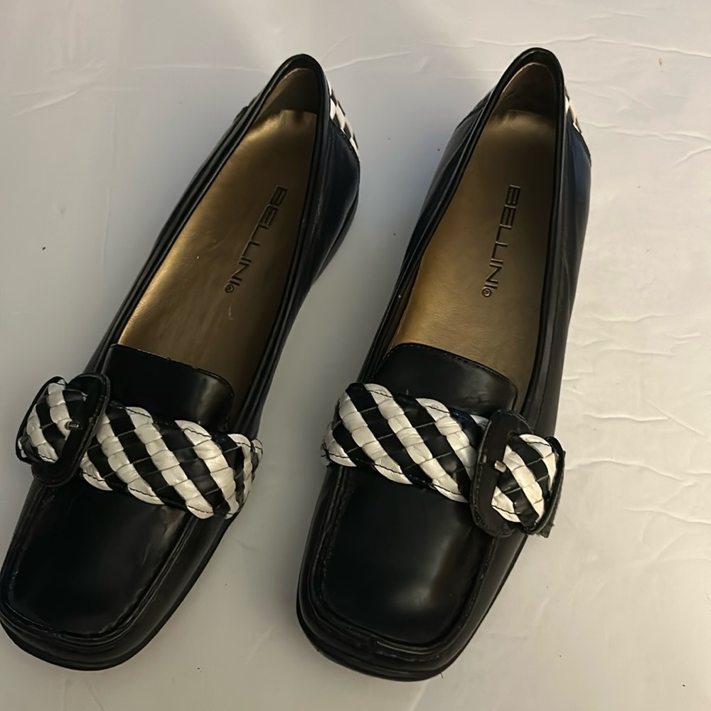 Bellini adorable black and white loafers, size 7
